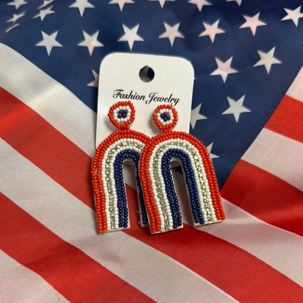 Red, White, and Blue Beaded Earrings